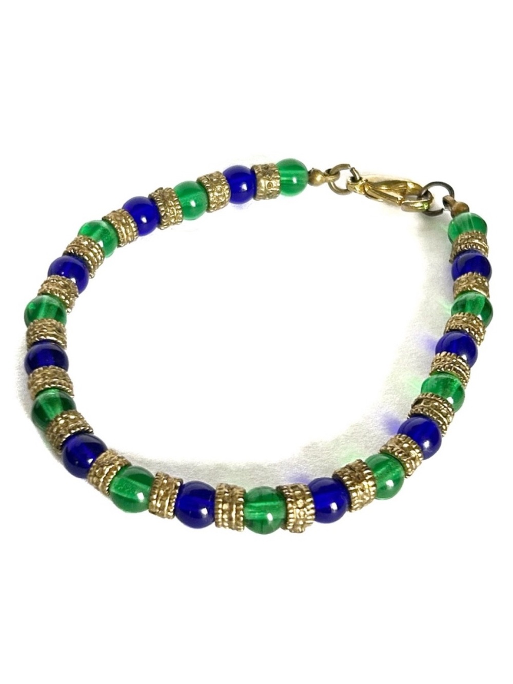 Vintage Blue Green Gold Coloured Beaded Bracelet Emerald Sapphire Colour India